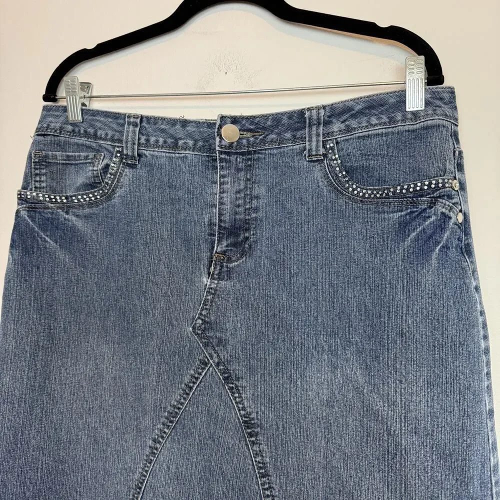 Vintage Cato y2k denim midi skirt studded embellishements sz 12 rocker grunge